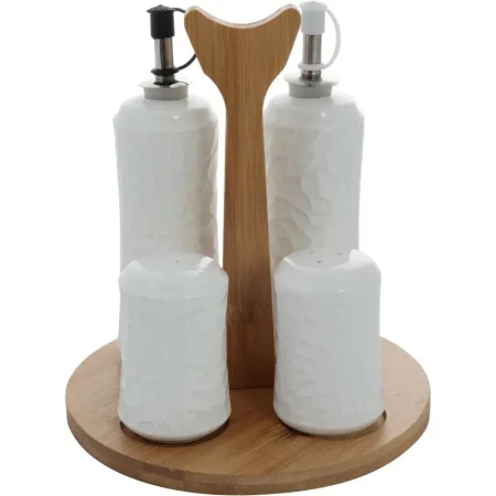 Juego de de salero/pimentero y aceitera/ vinagrera de porcelana y bamb? 5 piezas 17 x 17 x 19 cm