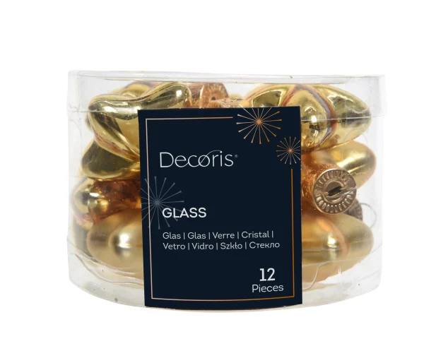 Set de 12 adornos para colgar de vidrio 2x4,5x4 cm