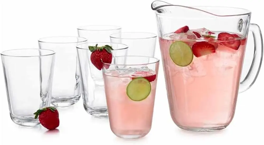 Juego de jarra con vaso de vidrio 7 piezas 1,7 lts y 392 ml