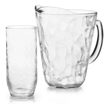 Juego de jarra con vaso de vidrio 5 piezas 1,73 lts y 465 ml