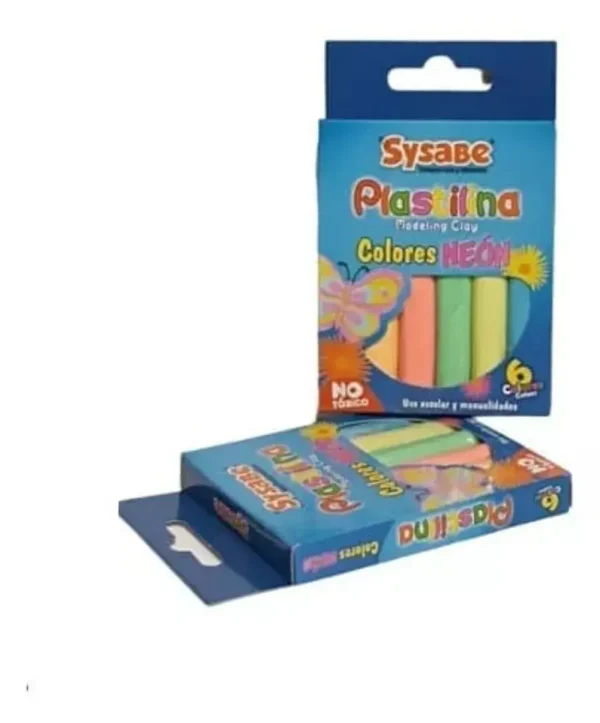 Plastilina en barra con 6 colores neón