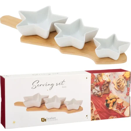 Juego de 3 tazones de porcelana y bandeja