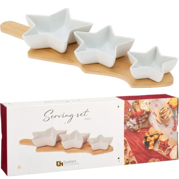 Juego de 3 tazones de porcelana y bandeja