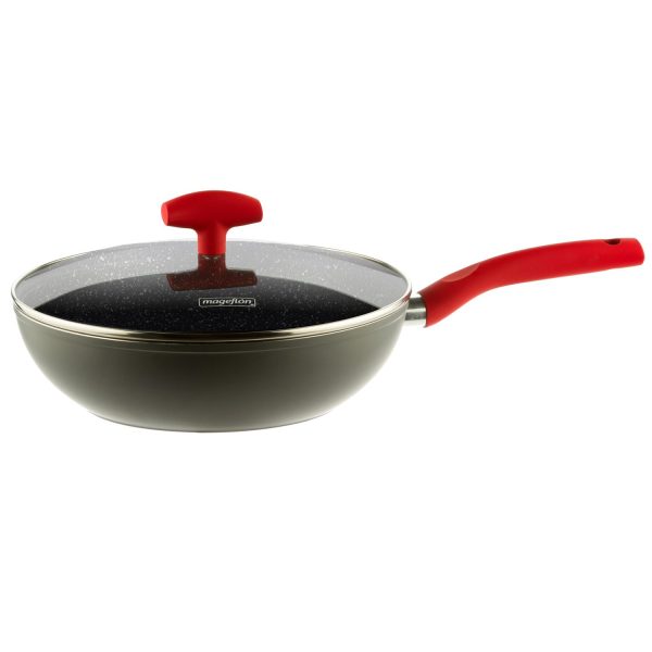 Wok de aluminio forjado con tapa 28 cm linea Vulcano