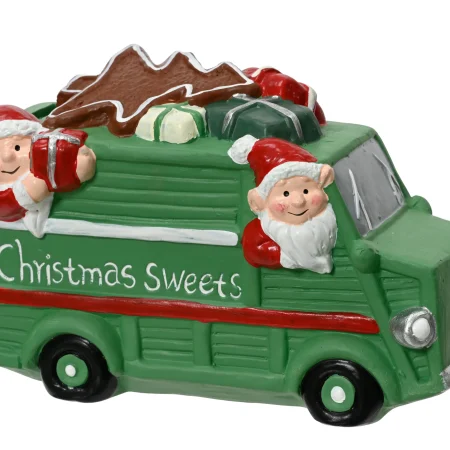 Figura decorativa cami?n con duendes y regalos  18,5 x 12,5 x 8  cm