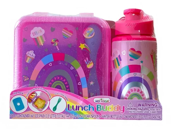 Lonchera con botella 450 ml y cubierto 3  piezas