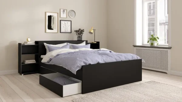 Cama Naia 160 x 190 cm color negro mate (incluye somier)