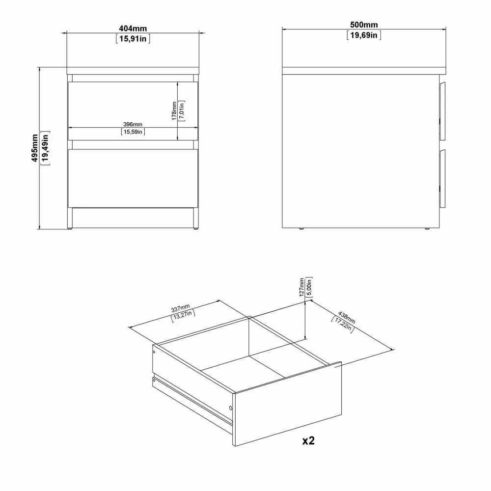 Mesa de noche Naia 2 cajones negro 40,4 x 50 x 49,5 cm - Image 6