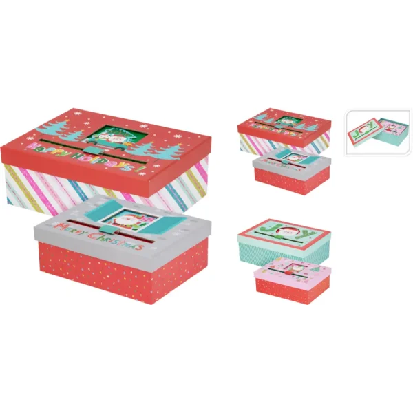 Caja de regalo de navidad, set de 2, disenios surtidos, tamanio: 24,5x18,5x9cm, peso: 370 gramos, en bolsa de polietileno