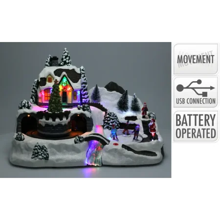 Pueblo navidenio con luces led y movimiento 37 x 22,5 x 25,7 cm