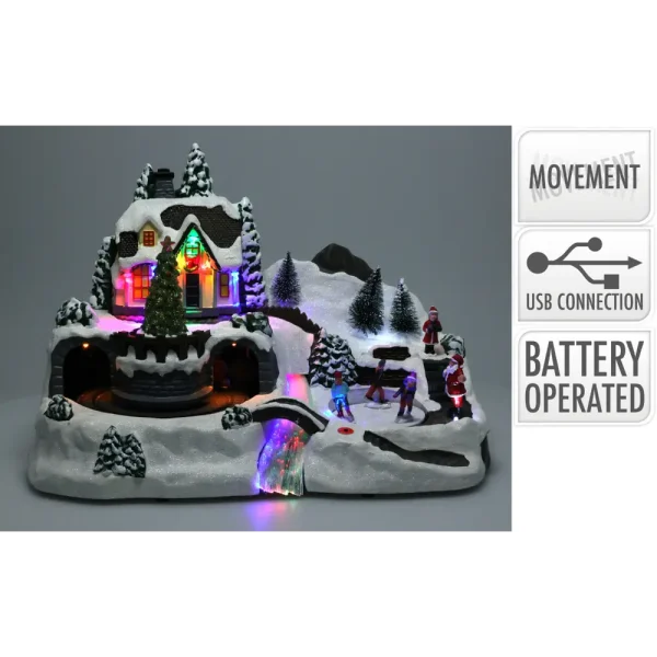 Pueblo navidenio con luces led y movimiento 37 x 22,5 x 25,7 cm