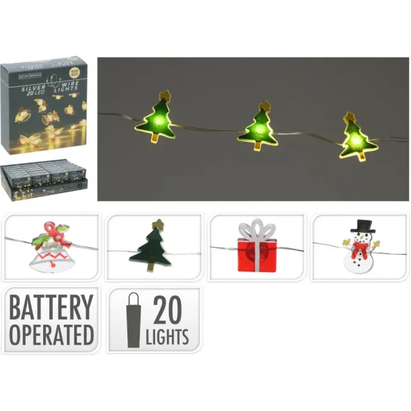 Luces led de alambre plateado con decoraciones planas