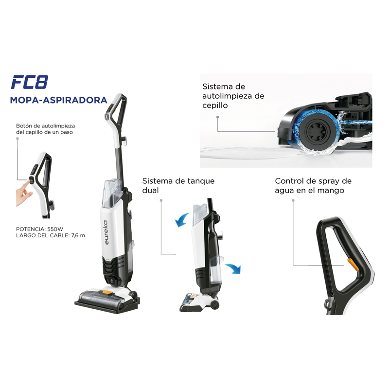 Aspiradora/mopa con tanque doble, para agua limpia (830ml) y sucia (450ml) - Image 4