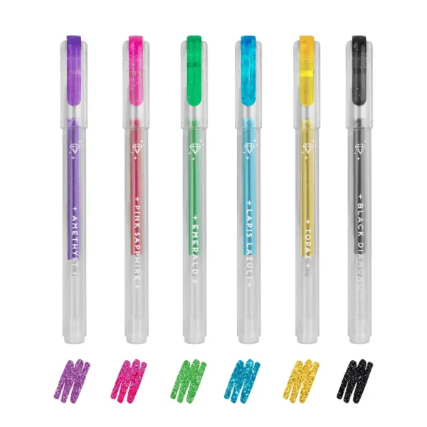 Set de 6 mini boligrafos de gel con purpurina