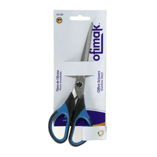 Tijera oficina 7" blister card con negro/azul