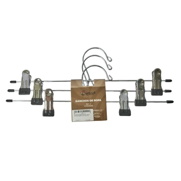 Set de 3 ganchos de pantalon con pinza cromado