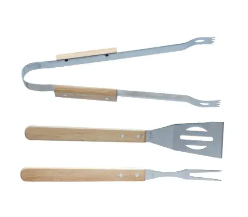 Set de utensilios de parrilla 3 piezas de madera 37 cm