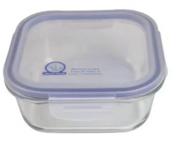 Contenedor cuadrado de vidrio refractario con tapa anti derrame de 520 ml